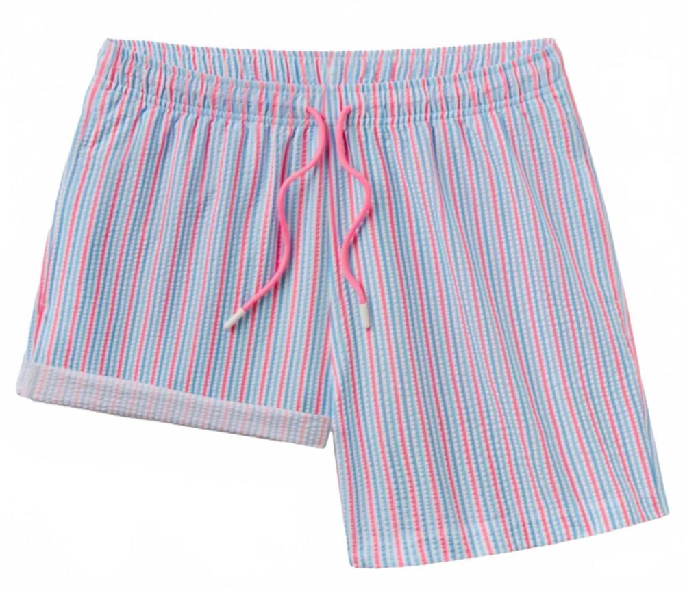 NEW SOUTHERN SHIRT COMPANY men's clubhouse seersucker swim trunks in berry tide
